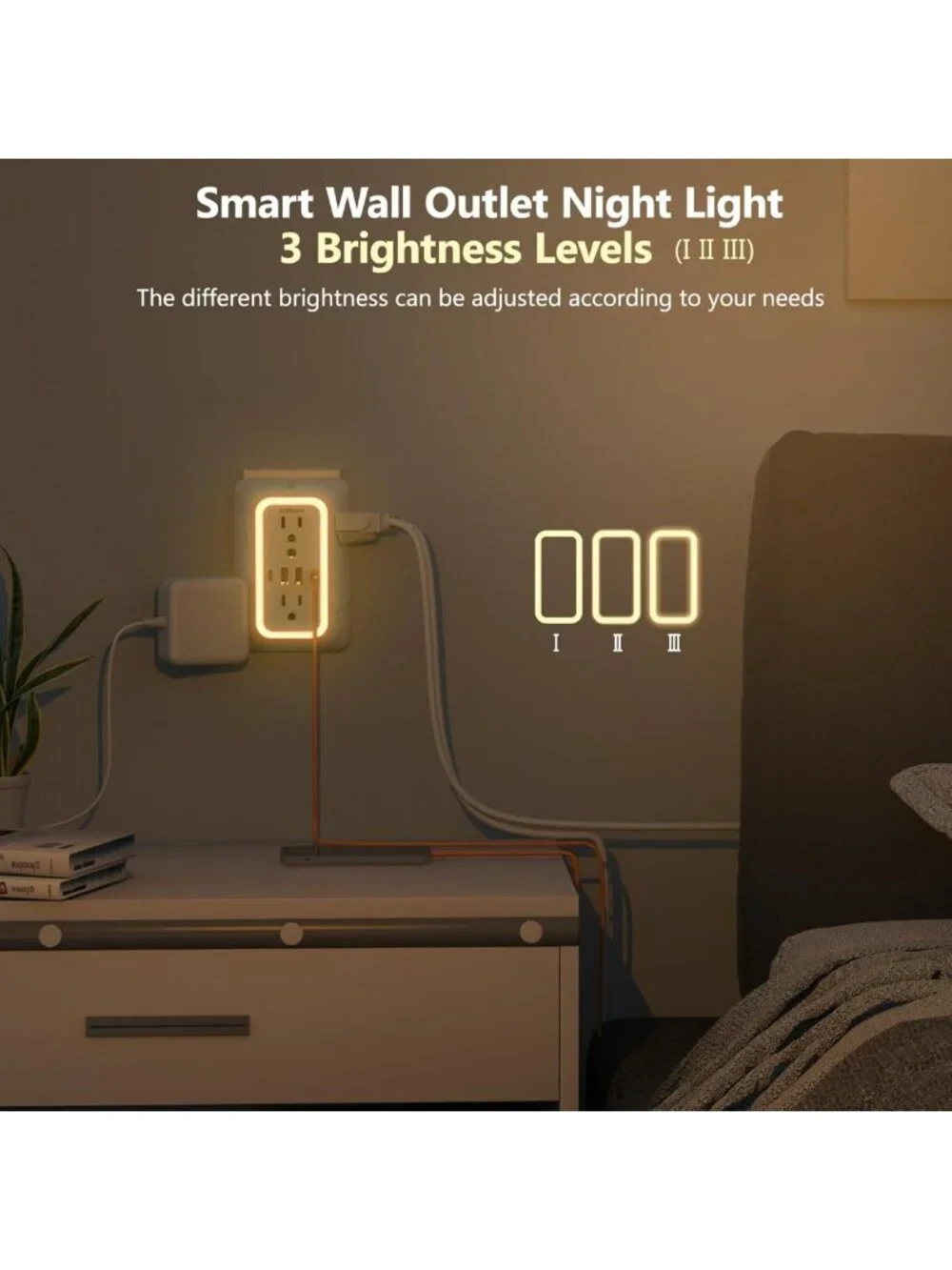 6-Outlet Power Plug Adapter with 4 USB Ports & Night Light - Travel & Home Use
